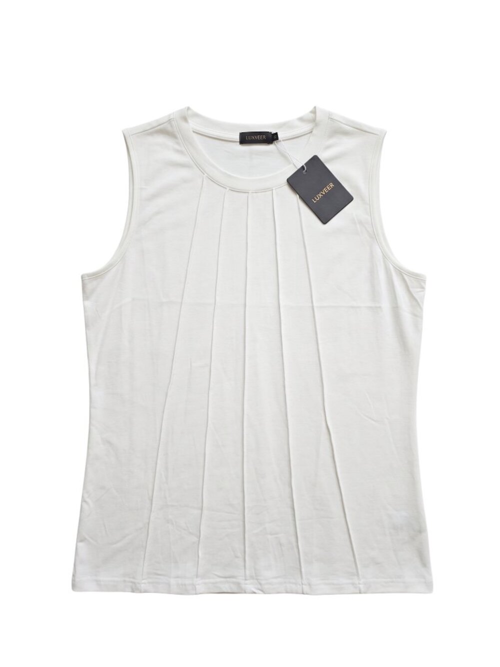 NWT | Luxveer White Pleated Front Sleeveless Tank Top XL